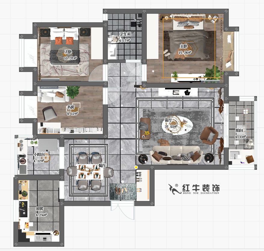 仇美蓉_名城世家12-301-110㎡-現代輕奢風格00彩平圖