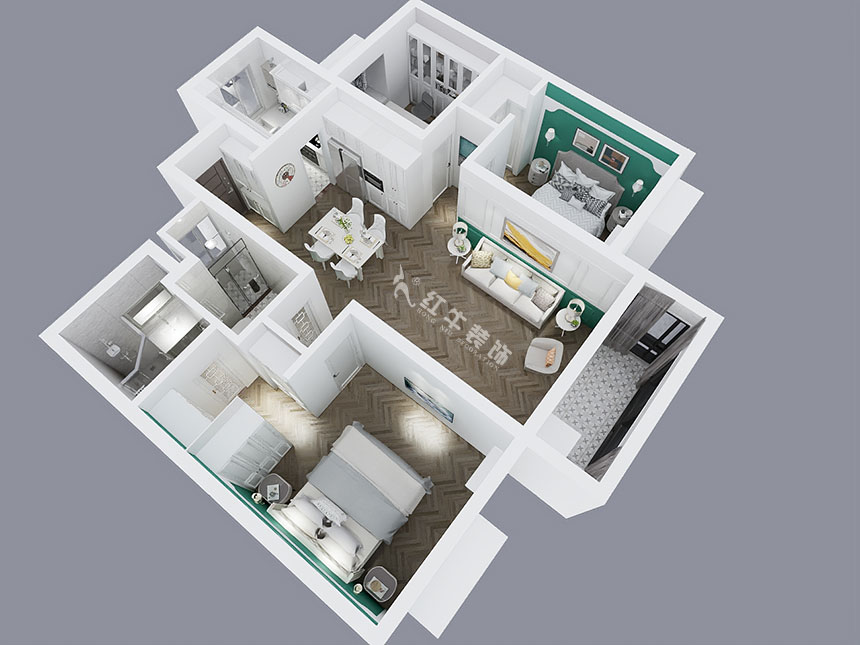 陸利民_萬(wàn)科金域藍(lán)灣15-1606-117㎡-美式風(fēng)格_2室2廳2衛(wèi)（舊房改造）_成品家￥195800_全包19萬(wàn)00_04鳥瞰圖