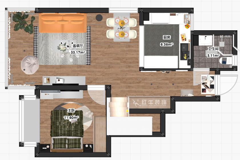 蔣琛｜西華龍樾2-6-312-106㎡-簡約風格｜小復式｜2室2廳2衛(wèi)｜二新房裝修｜成品家￥162999｜全包15萬｜00_05平面圖一樓