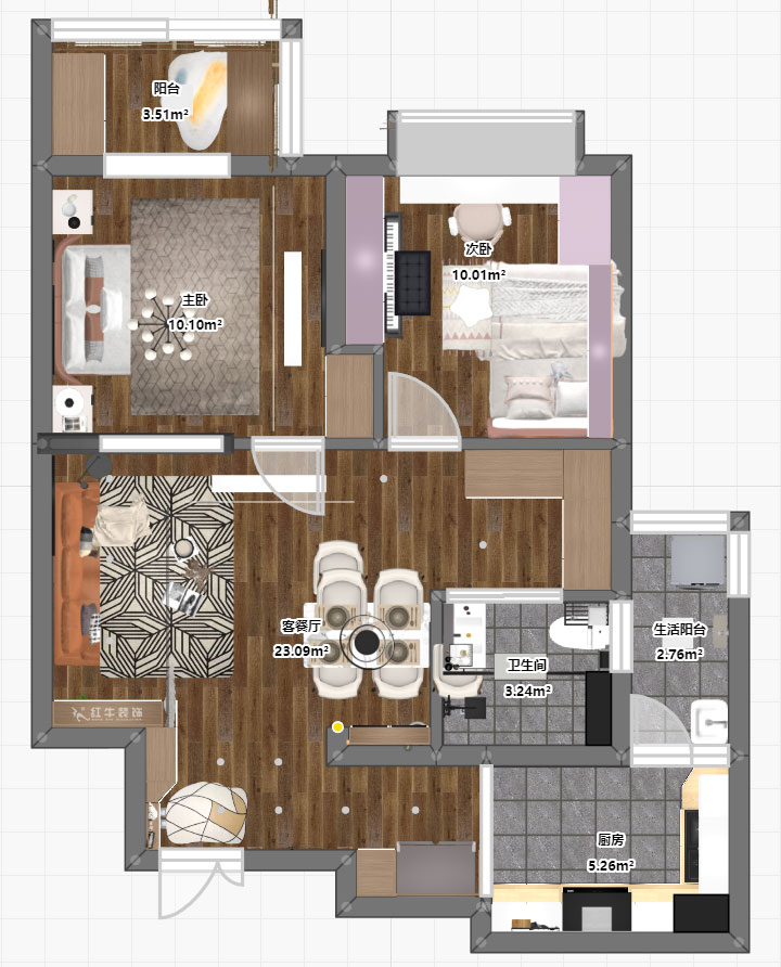 劉曉芳｜拉德芳斯12-1303-76㎡-現代風格｜2室1廳1衛｜老房裝修｜定制家｜全包11