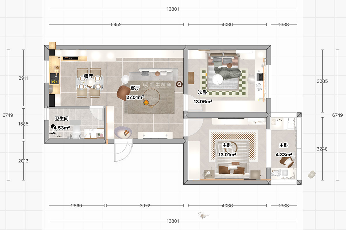 顧娟｜浦東路4號10-3-405-75㎡-現代簡約風格｜2室2廳1衛｜舊房裝修｜定制家｜全包12