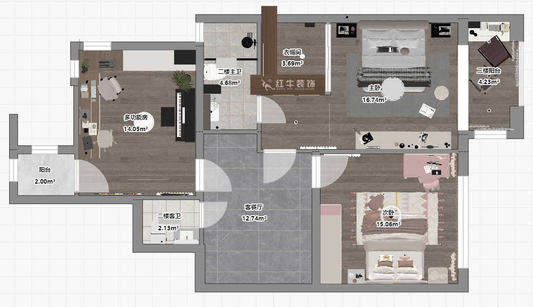 蔣琛｜泰山魯能七號院6-205-280㎡-現代簡約風格｜復式｜4室2廳3衛｜毛坯裝修｜定制家｜全包40萬｜00_06二層平面彩圖
