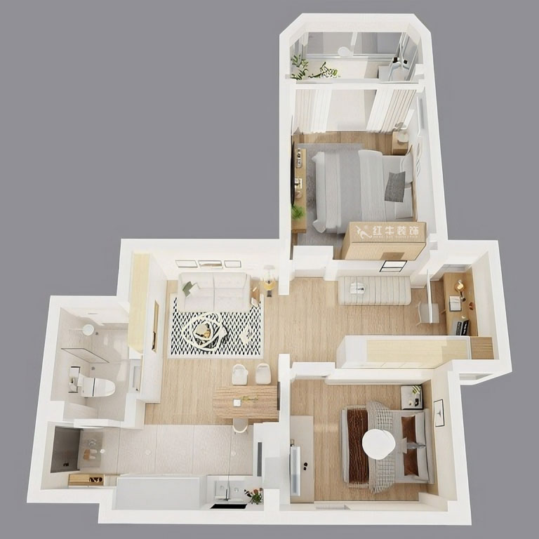 顧娟｜鎖金二村21-1105-77㎡-現(xiàn)代風(fēng)格｜2室2廳1衛(wèi)｜舊房裝修｜定制家｜全包11萬(wàn)｜00_05鳥瞰圖