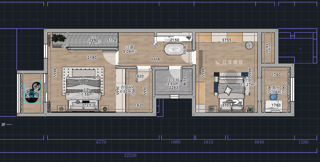 熊皓宇｜城開湯山公館16甲103室-160㎡-現代風格｜復式｜4室2廳1廚2衛2陽臺｜老房裝修｜定制家｜全包｜00_02二層平面彩圖